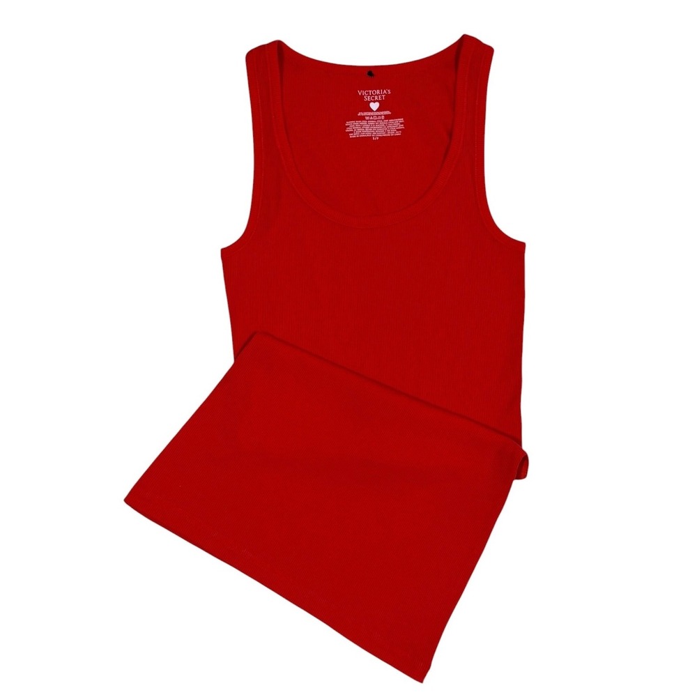 Victorias Secret Womens Ribbed Scoop Neck Tank Top Red Size Small Cotton Stretch